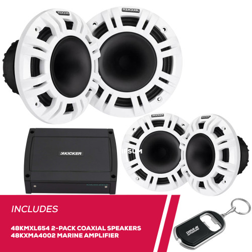 Kicker Pack of 2 48KMXL654 6.5" Coaxial Speakers and 48KXMA4002 Marine Amplifier Kicker Pack of 2 48KMXL654 6.5" Coaxial Speakers and 48KXMA4002 Marine Amplifier