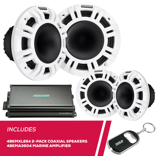 Kicker Pack of 2 48KMXL654 6.5" Coaxial Speakes and 48KMA3604 Marine Amplifier Kicker Pack of 2 48KMXL654 6.5" Coaxial Speakes and 48KMA3604 Marine Amplifier