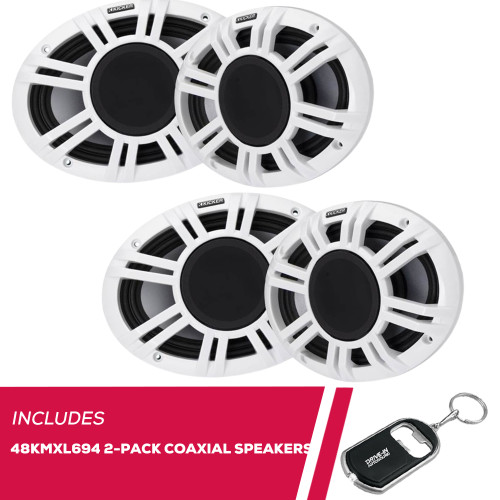 Kicker Pack of 2 48KMXL694 6"x9" 4-Ohms 2-Way Marine LED HLCD Coaxial Speakers