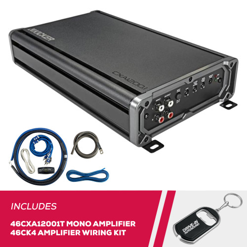 Kicker CX Series 46CXA12001T Mono Subwoofer Amplifier and 46CK4 Amp Wiring Kit Kicker CX Series 46CXA12001T Mono Subwoofer Amplifier and 46CK4 Amp Wiring Kit