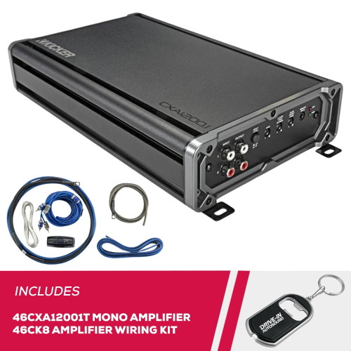 Kicker 46CXA12001T 1200W Mono Class D Subwoofer Amp with 46CK8 amp wiring kit