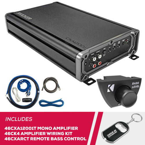 Kicker 46CXA12001T Mono Sub Amplifier w/ 46CK4 Amp Kit & 46CXARCT Wired Remote Kicker 46CXA12001T Mono Sub Amplifier w/ 46CK4 Amp Kit & 46CXARCT Wired Remote