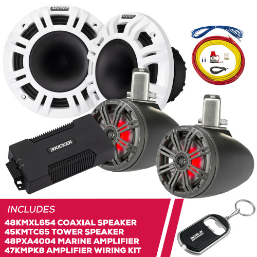 Kicker 48KMXL654 6.5" Speaker, 45KMTC65 Speaker & 48PXA4004 Amp & Amp Wiring Kit