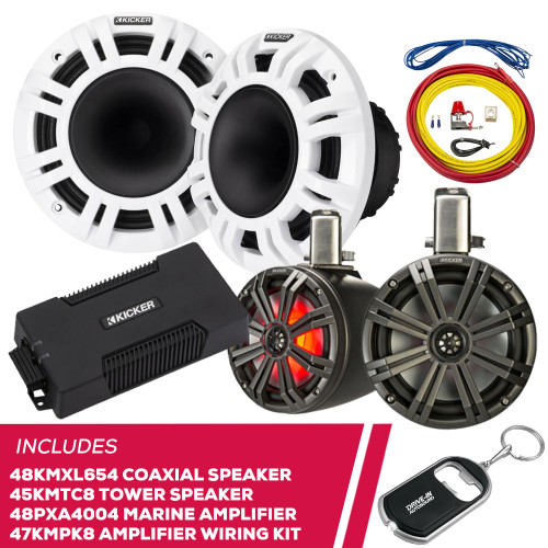 Kicker 48KMXL654 6.5" Speaker & 45KMTC8 Speaker & 48PXA4004 Amp & Amp Wiring Kit Kicker 48KMXL654 6.5" Speaker & 45KMTC8 Speaker & 48PXA4004 Amp & Amp Wiring Kit