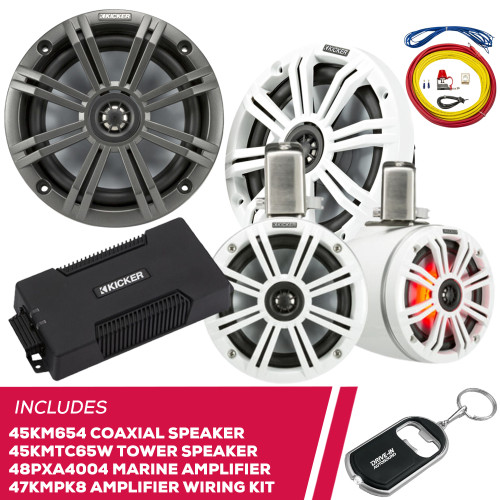 Kicker 45KM654 6.5" Speakers,45KMTC65W Speakers,48PXA4004 Amp & Amp Wiring Kit