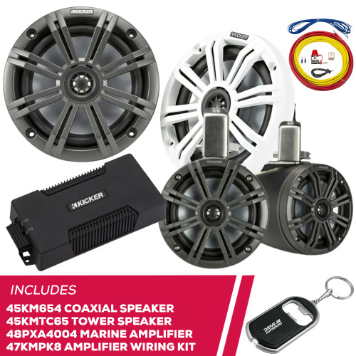 Kicker 45KM654 6.5" Speakers, 45KMTC65 Speakers, 48PXA4004 Amp & Amp Wiring Kit