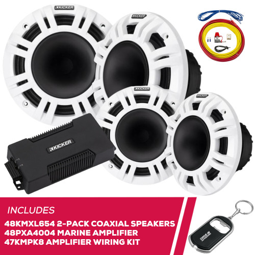 Kicker 2-Pack 48KMXL654 6.5" Coaxial Speakers,48PXA4004 Amp & Amp Wiring Kit