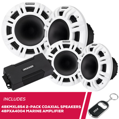 Kicker 2-Pack 48KMXL654 6.5" Coaxial Speakers,48PXA4004 Mono Subwoofer Amplifier