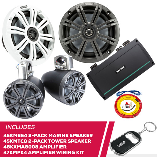 Kicker 2-Pack 45KM654 Speaker & 45KMTC8 Speaker & 48KXMA8008 Amp w/ Wiring Kit Kicker 2-Pack 45KM654 Speaker & 45KMTC8 Speaker & 48KXMA8008 Amp w/ Wiring Kit