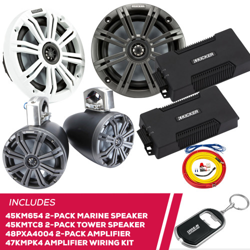 Kicker 2-Pack 45KM654 Speaker & 45KMTC8 Speaker & 48PXA4004 Amp w/ Wiring Kit