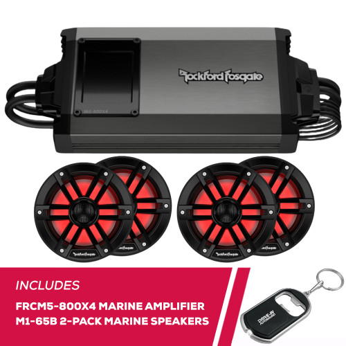 RFRB Rockford Fosgate FRCM5-800X4 Marine Amplifier with 2-Pack M1-65B Speakers