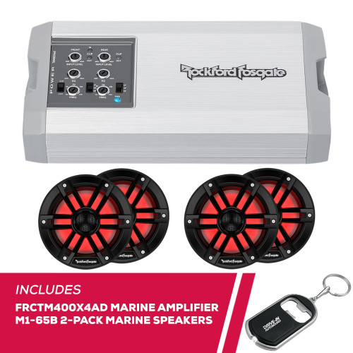 RFRB Rockford Fosgate FRCTM400X4AD Marine Amplifier with 2-Pack M1-65B Speakers RFRB Rockford Fosgate FRCTM400X4AD Marine Amplifier with 2-Pack M1-65B Speakers