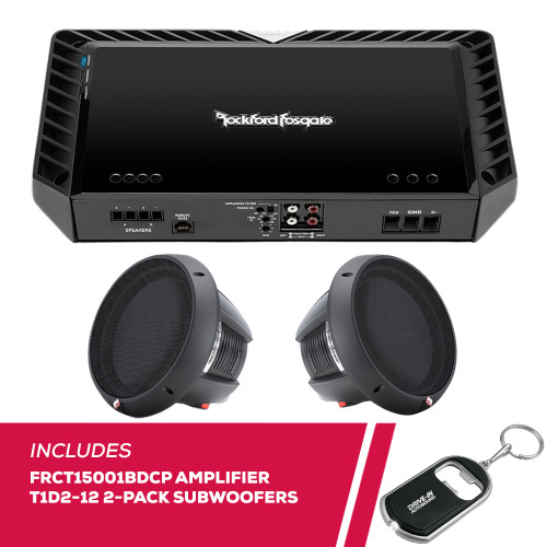 RFRB Rockford Fosgate FRCT15001BDCP Mono Amplifier w/ 2-Pack T1D2-12 Subwoofers RFRB Rockford Fosgate FRCT15001BDCP Mono Amplifier w/ 2-Pack T1D2-12 Subwoofers