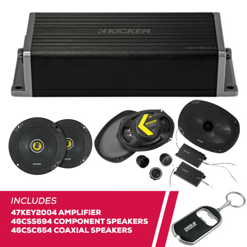 Kicker 47KEY2004 Amplifier w/ 46CSS694 Component & 46CSC654 Coaxial Speakers Kicker 47KEY2004 Amplifier w/ 46CSS694 Component & 46CSC654 Coaxial Speakers