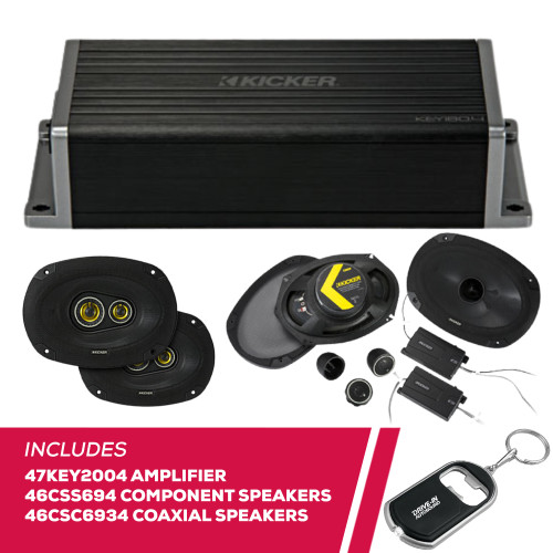 Kicker 47KEY2004 Amplifier w/ 46CSS694 Component & 46CSC6934 Coaxial Speakers Kicker 47KEY2004 Amplifier w/ 46CSS694 Component & 46CSC6934 Coaxial Speakers