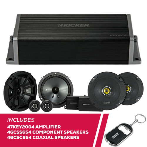Kicker 47KEY2004 Amplifier With 46CSS654 Component and 46CSC654 Coaxial Speakers Kicker 47KEY2004 Amplifier With 46CSS654 Component and 46CSC654 Coaxial Speakers