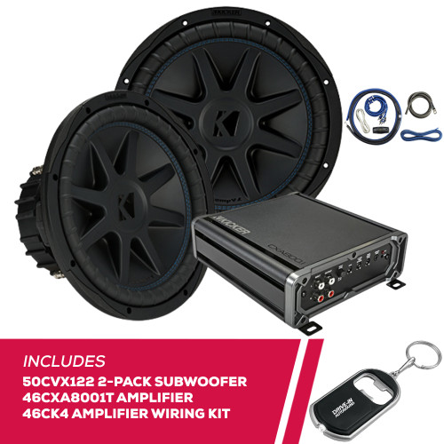 Kicker 2-Pack 50CVX122 Subwoofers w/ 46CXA8001T Mono Amplifier & Amp Wiring Kit Kicker 2-Pack 50CVX122 Subwoofers w/ 46CXA8001T Mono Amplifier & Amp Wiring Kit