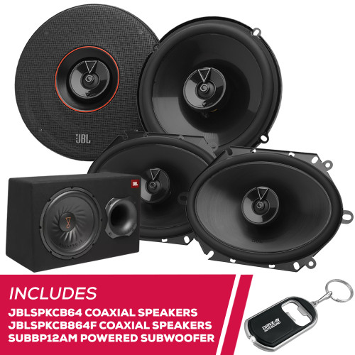 JBL BLSPKCB64 6.5" Speakers, JBLSPKCB864F 6x8" Speakers w/ SUBBP12AM Powered Sub JBL BLSPKCB64 6.5" Speakers, JBLSPKCB864F 6x8" Speakers w/ SUBBP12AM Powered Sub