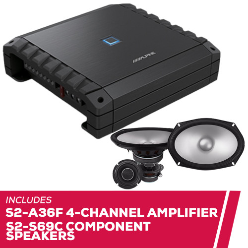 Alpine S2-A36F 60W RMS 4-Channel Amplifier w/ S2-S69C 6x9" Component Speakers
