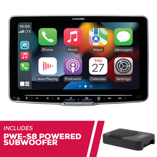 Alpine ILX-F509 9"" Multimedia Receiver with PWE-S8 8"" Compact Powered Subwoofer