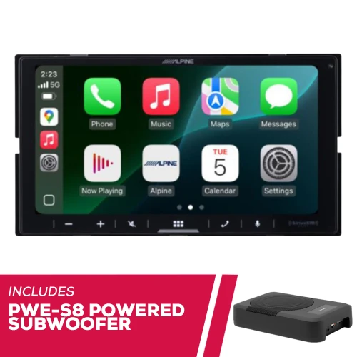 Alpine ILX-W770-M 7"" Multimedia Receiver w/ PWE-S8 8"" Compact Powered Subwoofer
