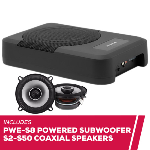 Alpine PWE-S8 8″ Compact Powered Subwoofer System with S2-S50 Coaxial Speakers