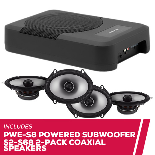 Alpine PWE-S8 8" Powered Subwoofer with 2-Pack S2-S68 6x8" Coaxial Speakers