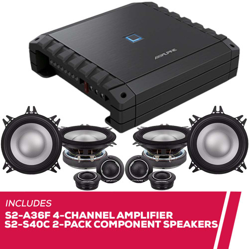 Alpine S2-A36F 4-Channel Amplifier w/ 2-Pack S2-S40C 4" Component Speakers