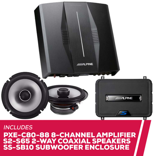 Alpine PXE-C80-88 Amplifier w/ S2-S65 6.5" Speakers & SS-SB10 10" Sub Enclosure