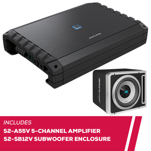 Alpine S2-A55V 5-Channel Amplifier w/ S2-SB12V 12" 600W RMS Subwoofer Enclosure