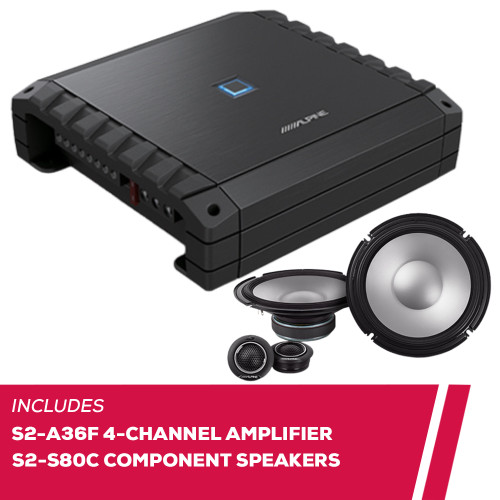 Alpine S2-A36F 4-Channel Car Amplifier w/ S2-S80C 8" 2-Way Component Speakers