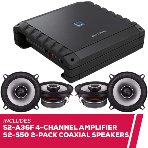 Alpine S2-A36F 4-Channel Car Amplifier w/ 2-Pack S2-S50 5.25" Coaxial Speakers