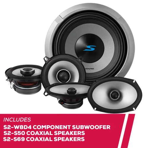 Alpine S2-W8D4 8" Subwoofer with S2-S50 5.25" and S2-S69 6x9" Coaxial Speakers