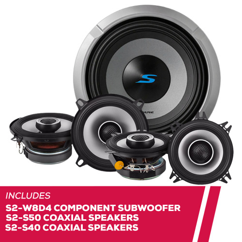 Alpine S2-W8D4 8" Subwoofer with S2-S50 5.25" and S2-S40 4" Coaxial Speakers