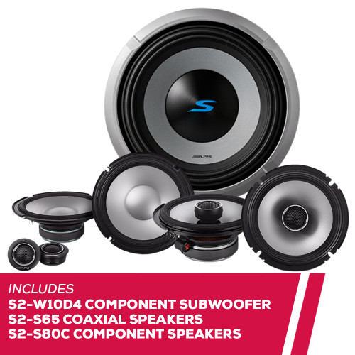 Alpine S2-W10D4 10" Subwoofer with S2-S65 Coaxial and S2-S80C Component Speakers