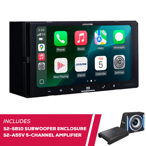 Alpine ILX-W770-M 7" Multimedia Receiver w/ S2-SB10 Sub Enclosure & S2-A55V Amp