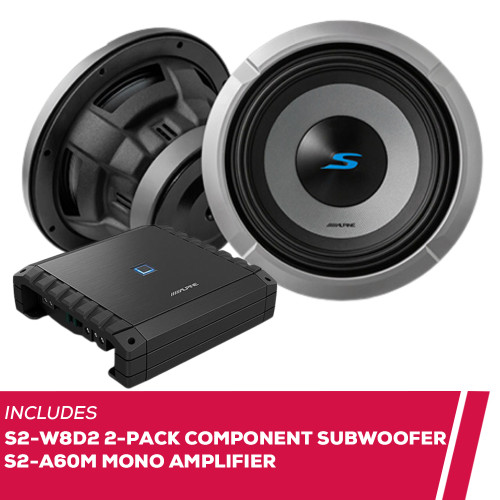 Alpine S-Series 2-Pack S2-W8D2 8" Component Subwoofer w/ S2-A60M Mono Amplifier