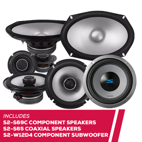 Alpine S2-S69C Component Speakers w/ S2-S65 Coaxial Speakers & S2-W12D4 12" Sub