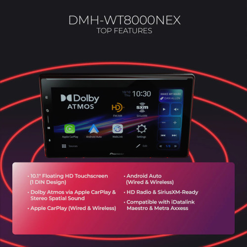Pioneer DMH-WT8000NEX 10.1" 1-DIN Multimedia Receiver w/ Back-Up Bullet Camera