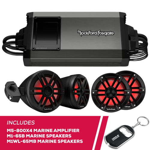 Rockford Fosgate M5-800X4 Marine Amplifier w/ M1-65B, M1WL-65MB Speakers