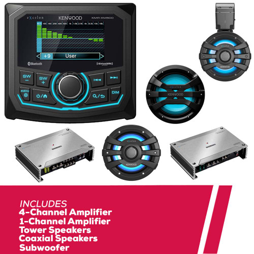 Kenwood eXcelon KMR-XM500 Receiver w/ Amp, Subwoofer, Tower & Coaxial Speakers