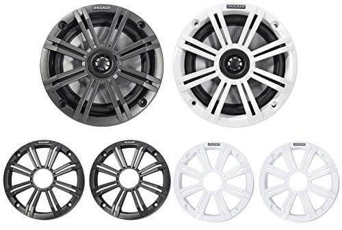Used Kicker 45KM654 6-1/2" Marine Speakers 4 ohm with Charcoal and White Grilles