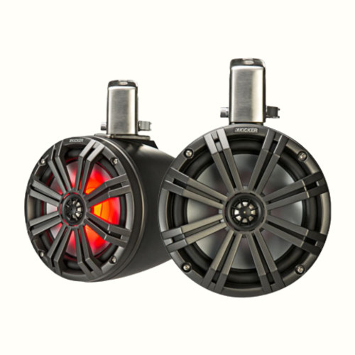 Used Kicker 45KMTC8 Marine Wakeboard 8" 300 Watts LED Lighting Tower Speakers