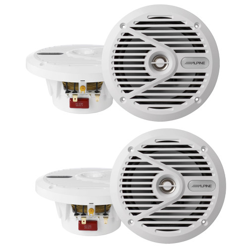 Alpine 2 Pack SPS-M601W 6.5 Inch Marine Coaxial 2 Way Speaker with White Grilles