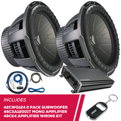 Kicker 42CWQ124 12 Subwoofer & 46CXA12001T Amplifier & Wiring Kit