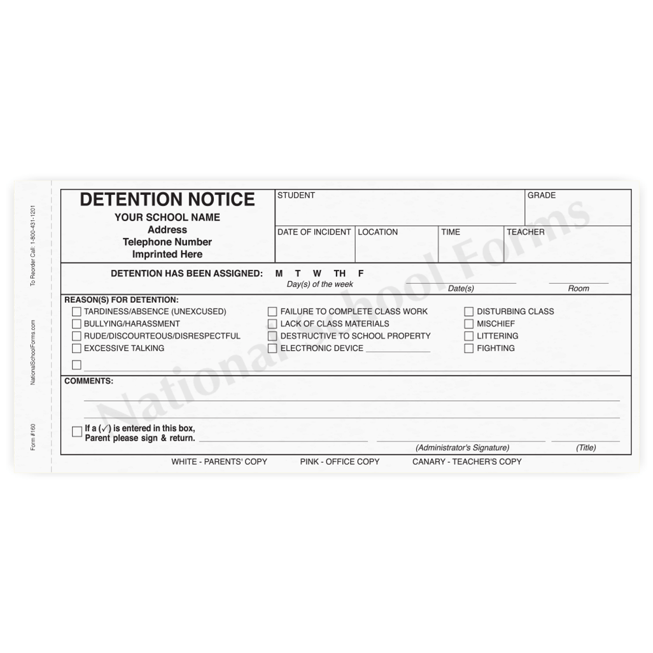 Detention Notice - 3 part carbonless form (160) with optional imprint