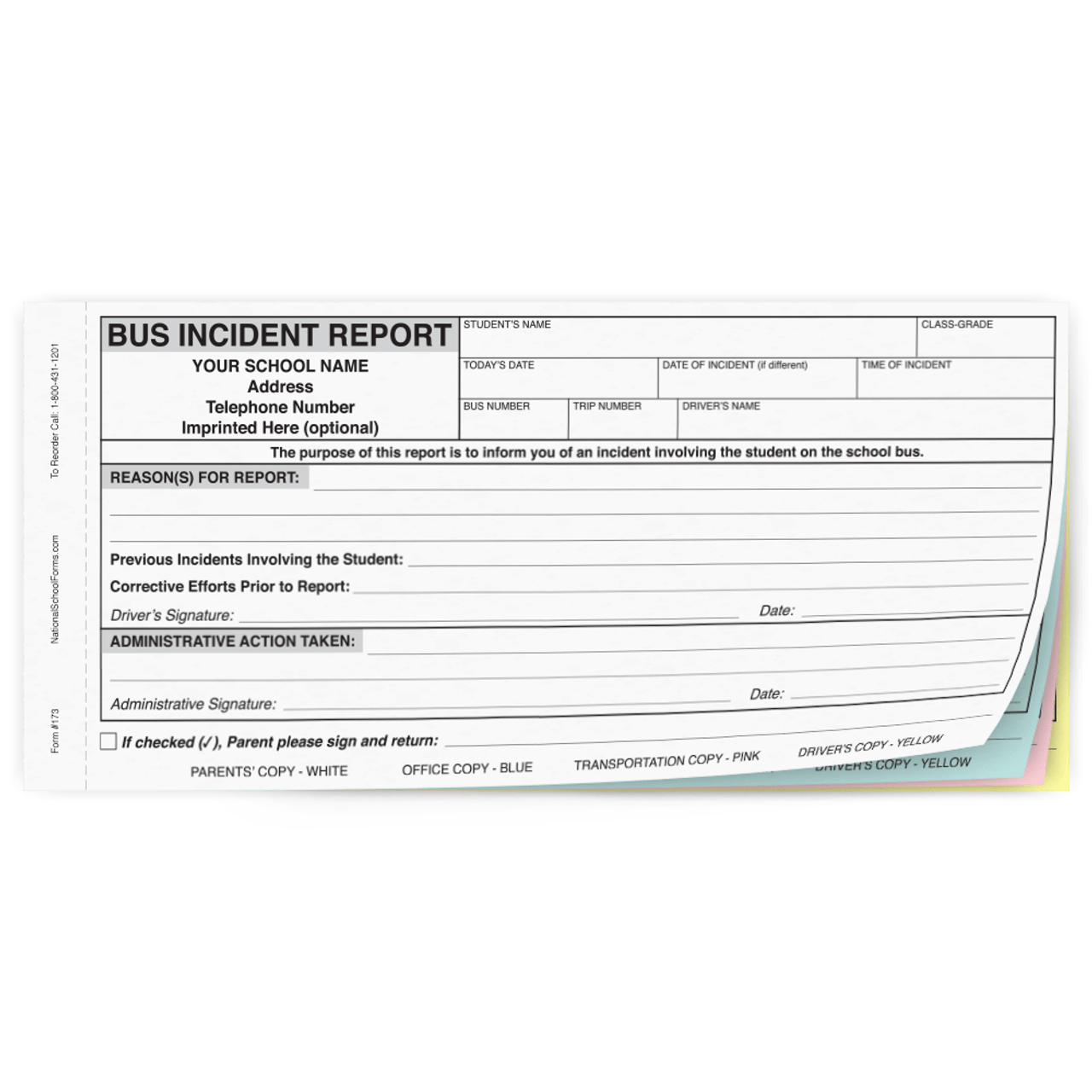 Bus Incident Report (173) - 4 part carbonless form with optional Imprint