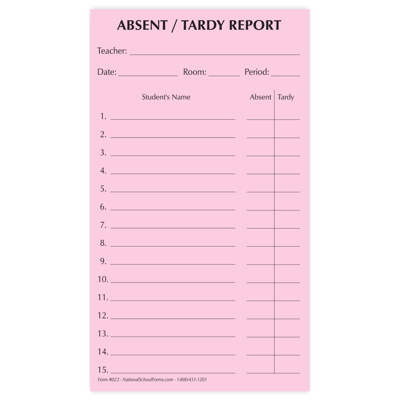 Absent/Tardy Report Pad - Pink (022)