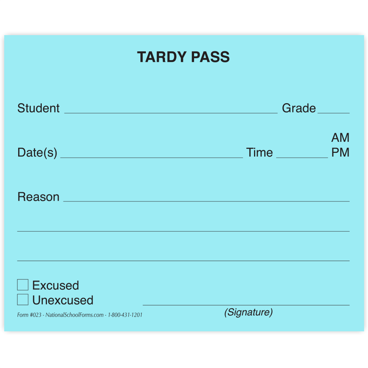 Tardy Pass Pad in light blue. 50 Sheets per pad. Sku: 023 (#23)