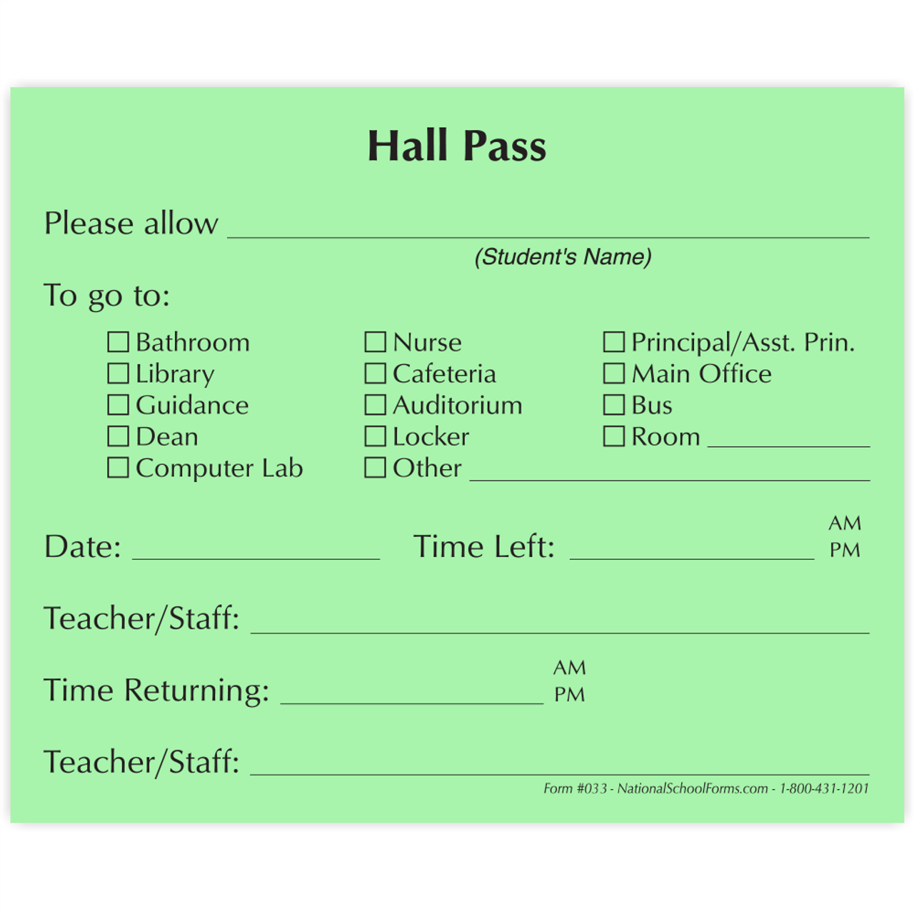 Hall Pass Pad Green 7035